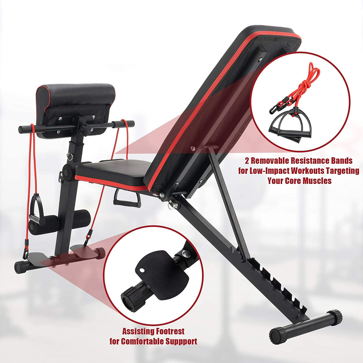 4-i-1 træningsbænk - Rygstrækker, biceps curl, mavebøjninger